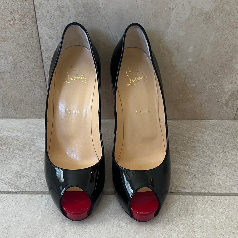 Christian Louboutin Black Patent Peep Toe Heels